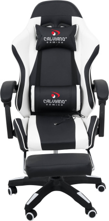 Вибромассажное кресло Calviano 1590 черно-белое PU для дома и офиса в интернет-магазине 1MAG.by