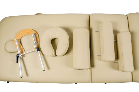 Массажный стол Atlas Sport 70 см XXL PRO с валиком (с memory foam) складной 3-с деревянный (бежевый) в интернет-магазине 1MAG.by в Беларуси